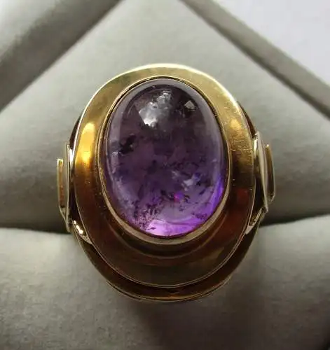 klassischer 585er Gold Damen Ring mit großem Amethyst Edelstein (168178)