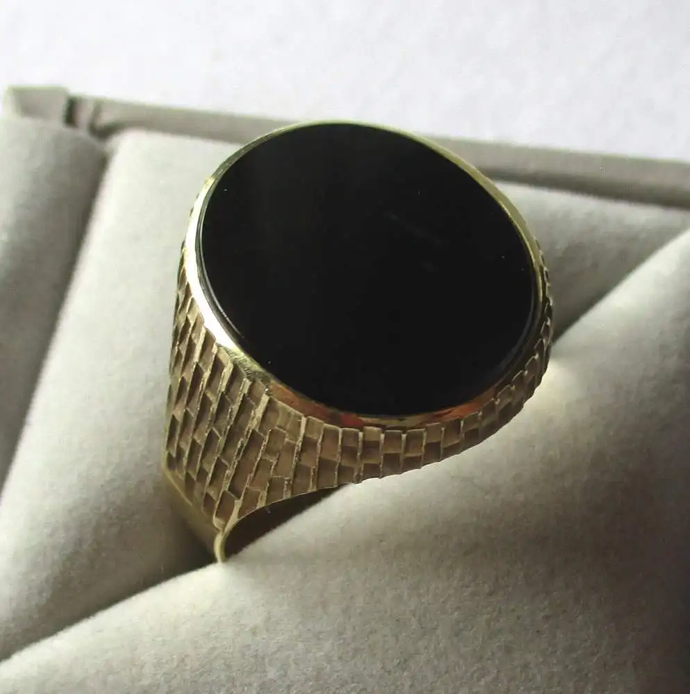 auffälliger 585er Gold Herren Ring mit großem Onyx Stein (167662) 0