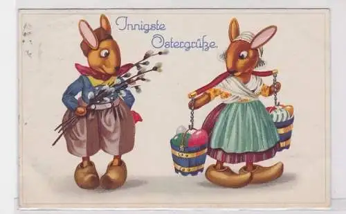 90828 Ak Innigste Osterngrüße Ak Hasen in holländischer Tracht 1919