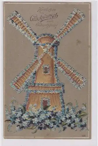 63663 Herzlichen Glückwunsch zum Geburtstag Ak Windmühle 1910