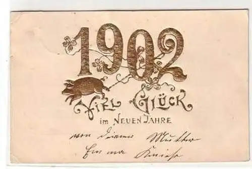 50492 Neujahrs Präge Ak Glücksschwein mit Jahreszahl 1902