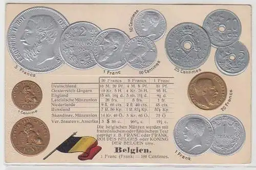 68655 Präge Ak Belgien mit Abbildungen von Münzen um 1910