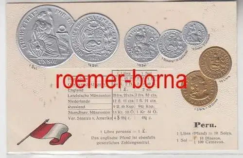 83498 Präge Ak mit Münzabbildungen Peru um 1920