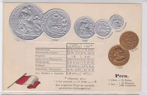 83648 Präge Ak mit Münzabbildungen Peru um 1910