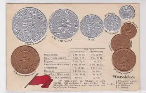 67181 Präge Ak mit Münzabbildungen Marokko um 1910