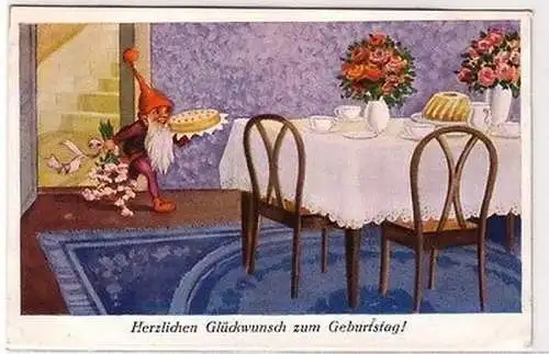 67473 Künstler Ak Herzlichen Glückwunsch zum Geburtstag! Zwerg mit Torte um 1930