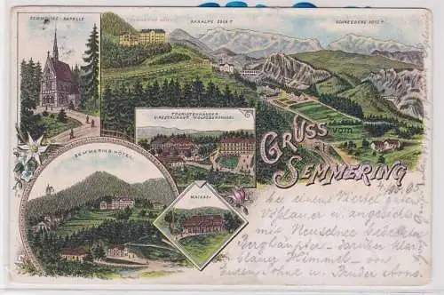 84971 AK Gruss vom Semmering - Kapelle, Hôtel, Maierei, Touristenhäuser 1910