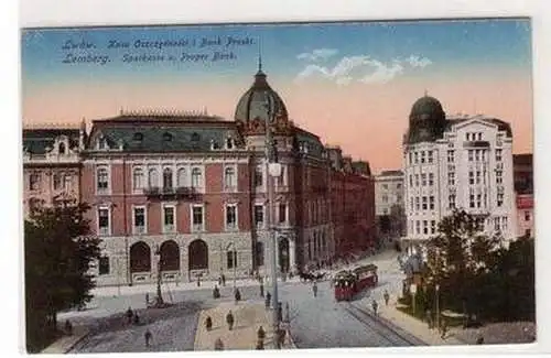 01154 Ak Lemberg Lwow Sparkasse und Prager Bank um 1915