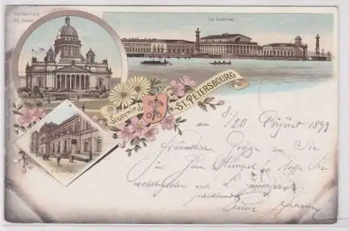 65770 Ak Souvenir de Sankt Peterburg Kathedrale St. Isaac, Börse usw. 1899