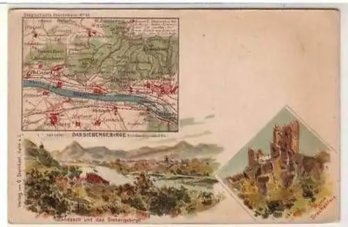 41892 Ak Lithographie Rolandseck und das Siebengebirge