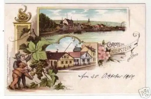 05654 Ak Lithographie Gruß aus Nierstein am Rhein 1904