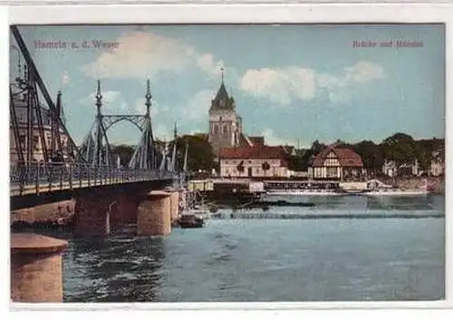 53923 Ak Hameln an der Weser Brücke und Münster 1914