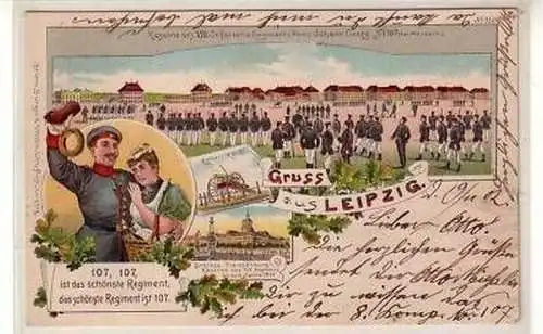 18/33 Ak Litho Gruss aus Leipzig Kaserne Inf. Regt. 1902