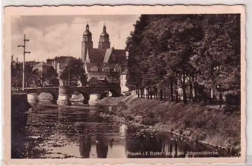 68345 Ak Plauen i.V. Elster-Idyll mit Johanniskirche 1933