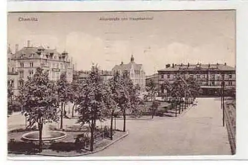 38557 Ak Chemnitz Albertstraße und Hauptbahnhof 1914