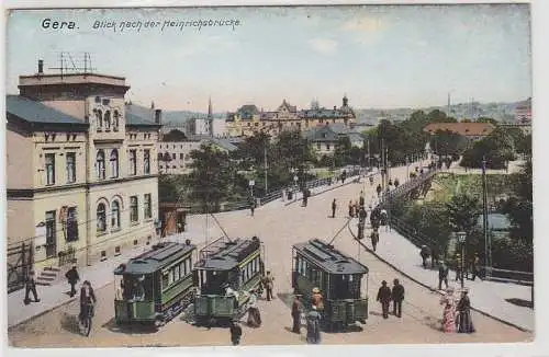 70514 Ak Gera Blick nach der Heinrichsbrücke mit Straßenbahnen 1909