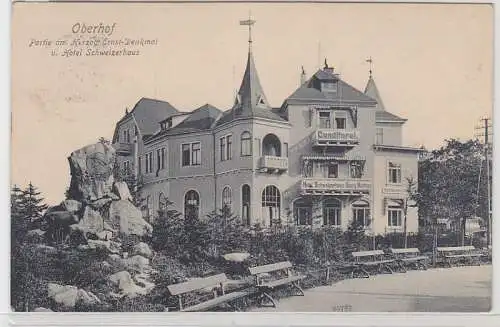 68398 Ak Oberhof Partie am Herzog Ernst Denkmal und Hotel Schweizerhof 1909