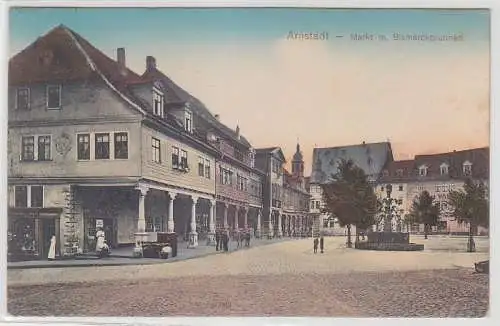 30666 Ak Arnstadt Markt mit Bismarckbrunnen 1915