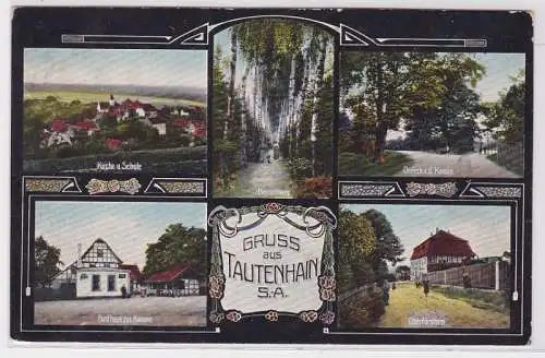 82910 AK Gruss aus Tautenhain Sachsen-Altenburg, Gasthaus Oberförsterei & Schule