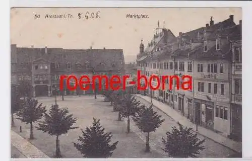 82283 Ak Arnstadt i. Th. Marktplatz mit Wurstfabrik u.a. Geschäften 1908