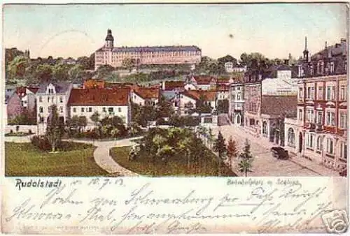 16194 Ak Rudolstadt Bahnhofplatz mit Schloß 1906