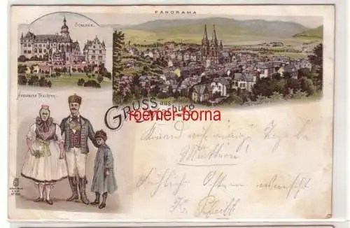 12984 Ak Lithografie Gruss aus Marburg Schloss Hessische Trachten Panorama 1901