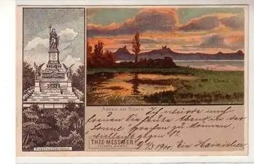 50595 Reklame Ak Niederwalddenkmal und Abend am Rhein 1900