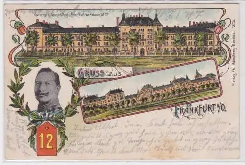 85617 Ak Lithographie Gruß aus Frankfurt Oder Kaserne Gren. Rgt.12, 1906