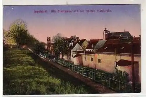 41315 Ak Ingolstadt Stadtmauer und Pfarrkirche um 1910