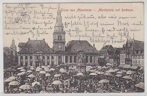 44208 Ak Gruß aus Mannheim Marktplatz mit Rathaus 1912