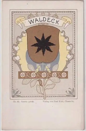 07508 Wappen Ak Lithographie Fürstentum Waldeck um 1900