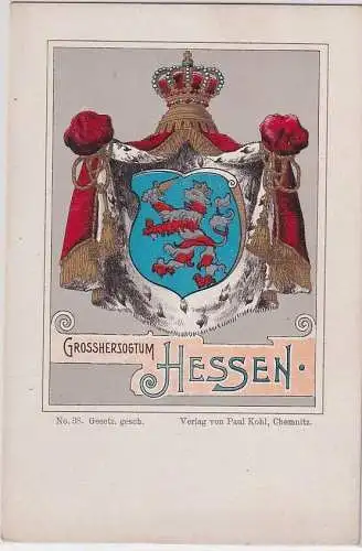 57763 Wappen Ak Lithographie Großherzogtum Hessen  um 1900