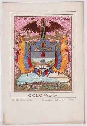 24760 Wappen Ak Lithographie Republik Colombia um 1900