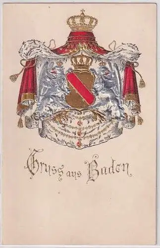 63494 Wappen Präge Ak Lithographie Gruß aus Baden um 1900