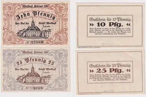 10 & 25 Pfennig Banknoten Notgeld Stadt Woldegk Februar 1921 (164512)