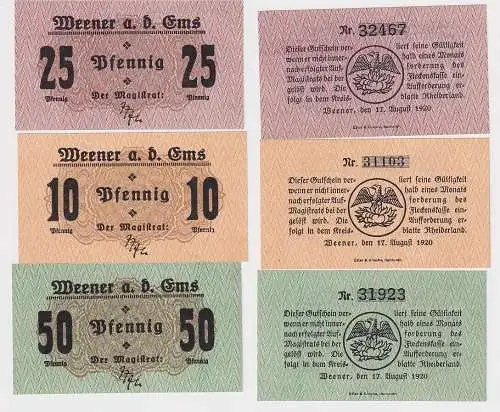 10, 25 & 50 Pfennig Banknoten Notgeld Flecken Weener a.d. Ems 17.8.1920 (108153)