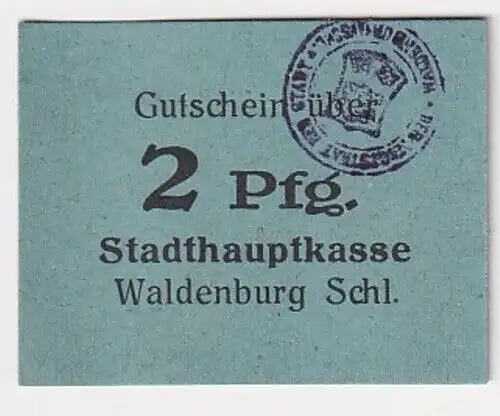 2Pfennig Banknote Notgeld Stadthauptkasse Waldenburg in Schlesien (108925)