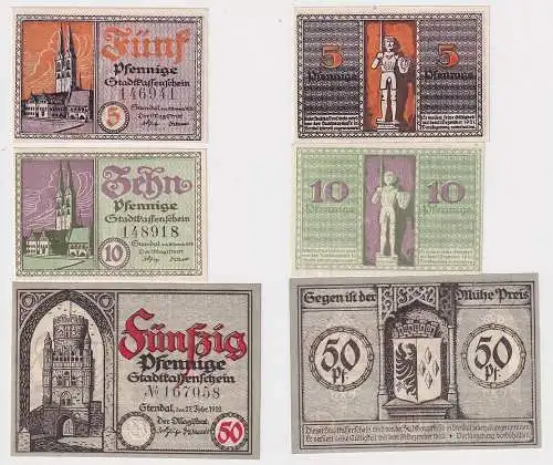 5, 10 & 50 Pfennig Banknoten Notgeld Stadt Stendal 1920 (107706)