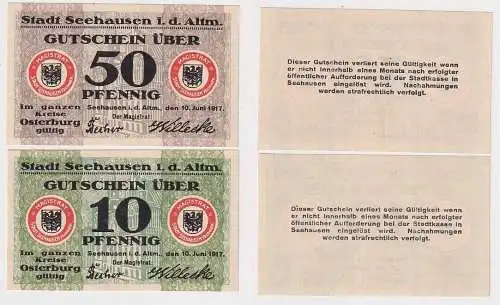 10 & 50 Pfennig Banknoten Notgeld Stadt Seehausen in der Altmark 1917 (164727)