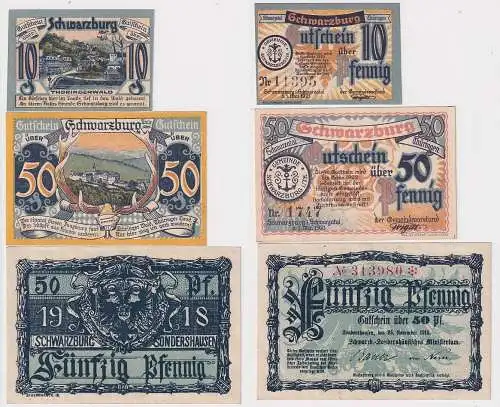 3 Banknoten Notgeld Ministerium Schwarzburg-Sondershausen, Schwarzburg (107524)