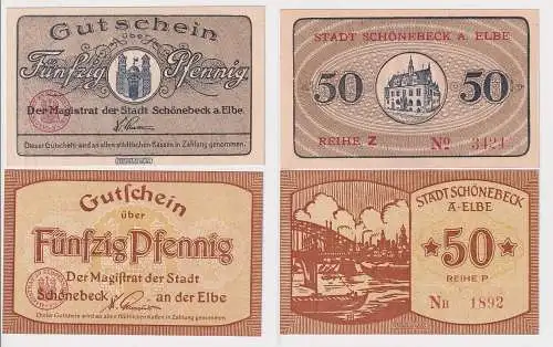 2 x 50 Pfennig Banknoten Notgeld Stadt Schönebeck an der Elbe (109879)