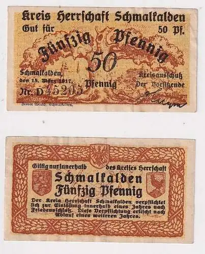 50 Pfennig Banknote Notgeld Kreis Herrschaft Schmalkalden 1917 (108167)