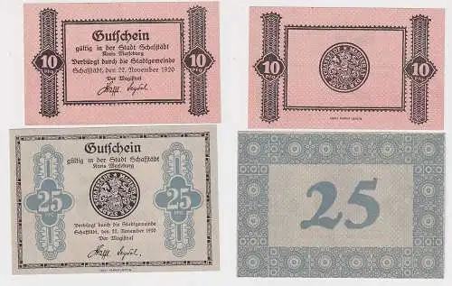 10 & 25 Pfennig Banknoten Notgeld Stadt Schafstädt 22.11.1920 (104134)