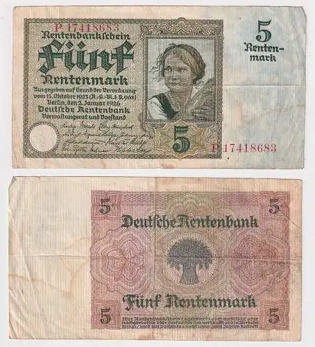 Banknote 5 Rentenmark 2.1.1926 Rosenberg Nr.164 b (105024)