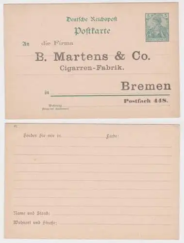 96563 DR Ganzsachen Postkarte P50 Zudruck B. Martens & Co Cigarren-Fabrik Bremen