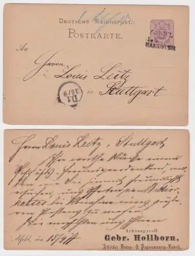 84821 Ganzsachen Postkarte P10 Zudruck Gebr. Hollborn Papierwaren-Fabrik Alfeld