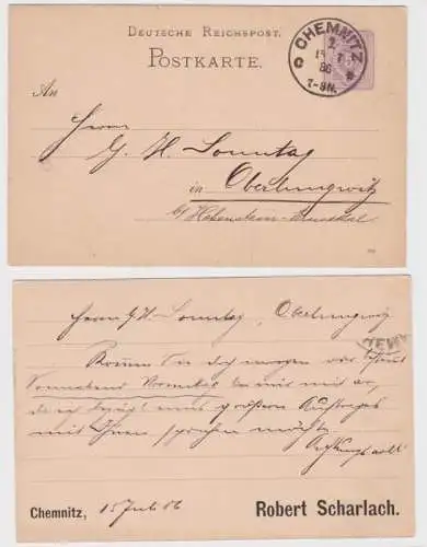 85700 DR Ganzsachen Postkarte P12 Zudruck Robert Scharlach Chemnitz 1886