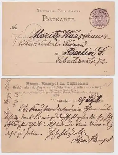 82338 Ganzsachen Postkarte P12 Zudruck Herm. Hampel Züllichau Buchdruckerei 1882