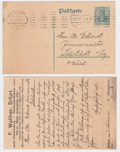 83316 DR Ganzsachen Postkarte P90 Zudruck F. Walther Eisenhandlung Erfurt 1912