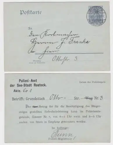 83924 DR Ganzsachen Postkarte P63 Zudruck Polizei-Amt der See-Stadt Rostock 1903
